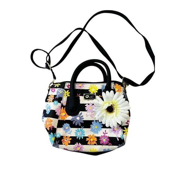 Betsey Johnson Y2K Colorful black and white striped purse with flower - Picture 1 of 9